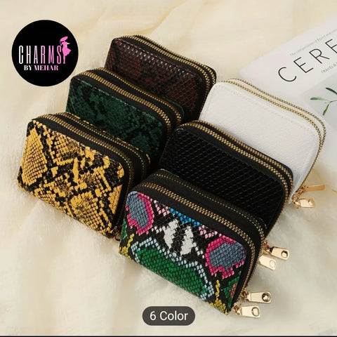 High Quality snake print  double side zipper Wallet & credit card holder