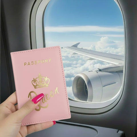 King Queen Couple Passport Holder leather Crown pattern