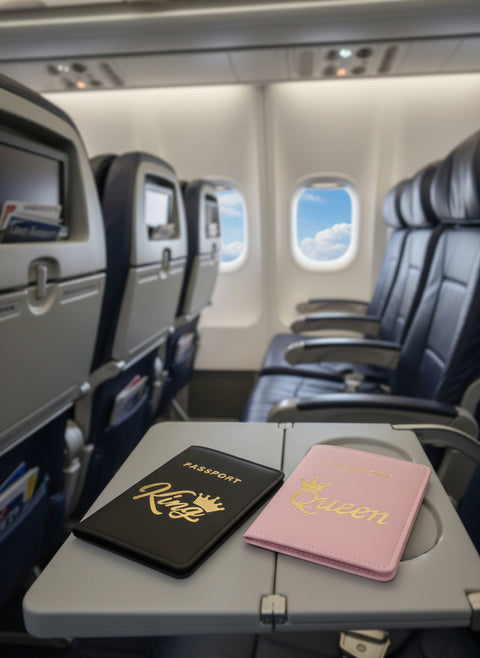 King Queen Couple Passport Holder leather Crown pattern