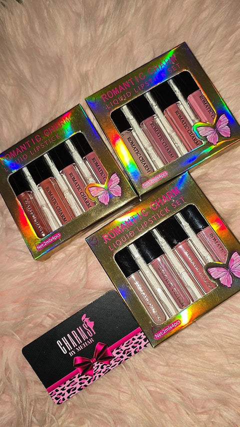 4-in-1 Romantic Charm liquid lipstick set.