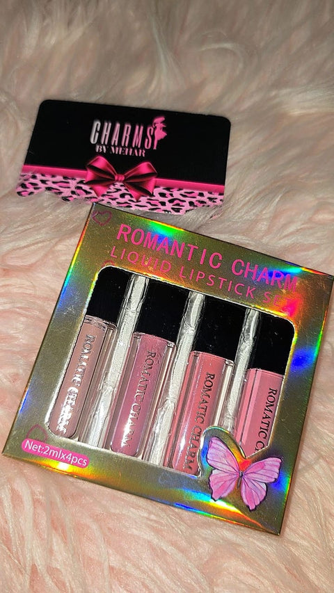 4-in-1 Romantic Charm liquid lipstick set.