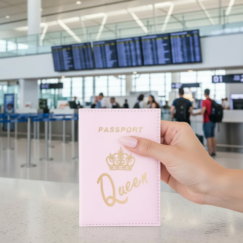 King Queen Couple Passport Holder leather Crown pattern