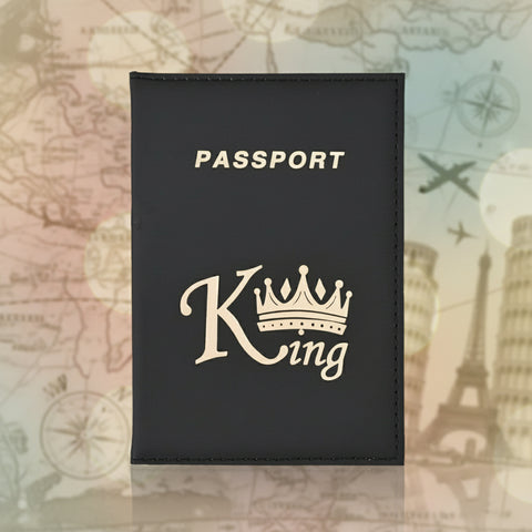 King Queen Couple Passport Holder leather Crown pattern
