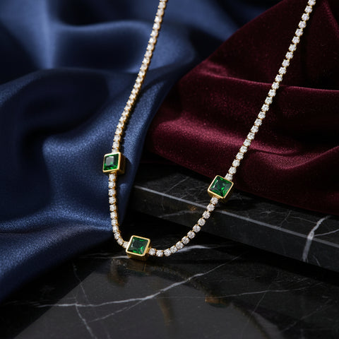 Stainless steel Green Emerald necklace