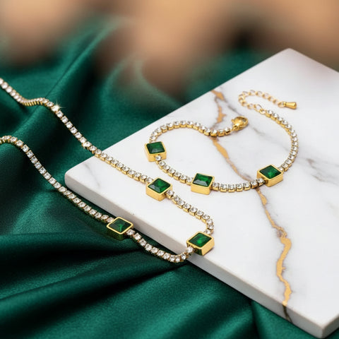 Stainless steel Green Emerald necklace