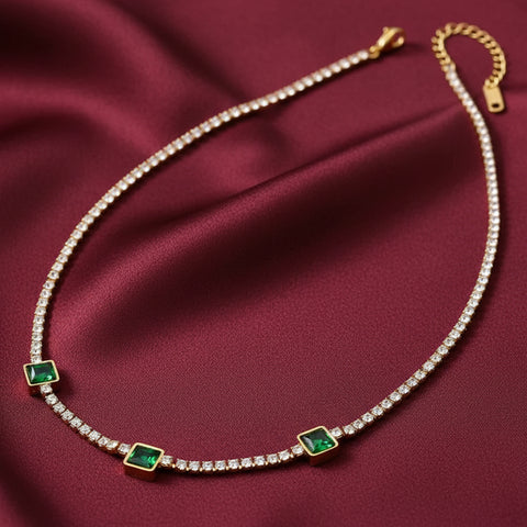 Stainless steel Green Emerald necklace