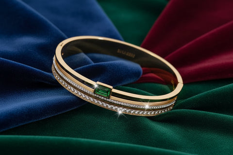 Green stone cuff bangle stainless steel