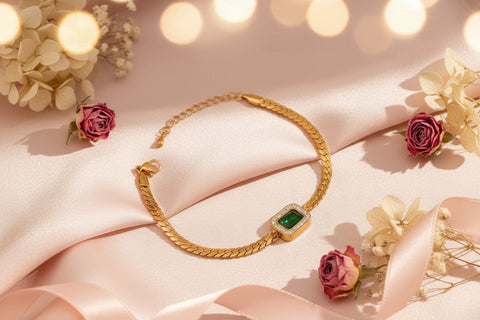 Emerald chain bracelet stainless steel