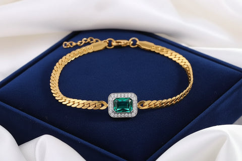 Emerald chain bracelet stainless steel