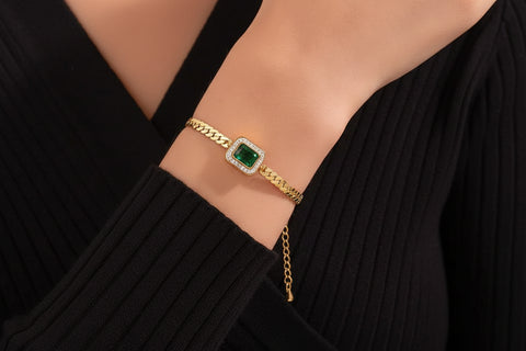 Emerald chain bracelet stainless steel