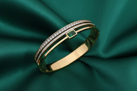 Green stone cuff bangle stainless steel