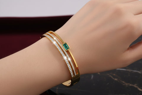 Green stone cuff bangle stainless steel